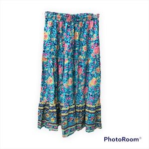 Floral Colorful Skirt Bohemian maxi midi ruffled flowy festival beach Gypsy